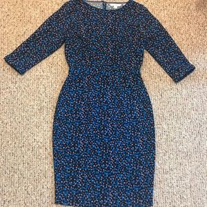 Boden blue dot fitted sheath dress